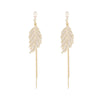 Native Rhinestone Leaf Feather Shaped Metal Tassel Earrings