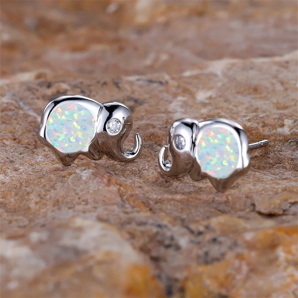 Elephant Stud Earring White Blue