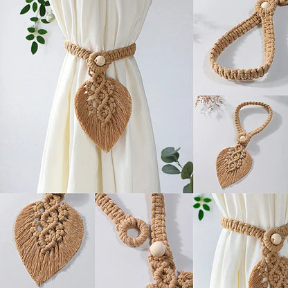 Native Curtain Tiebacks Macrame Tassel Leaf Shaped