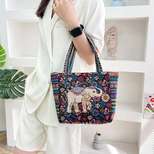 Elephant Canvas Handbag Embroidery