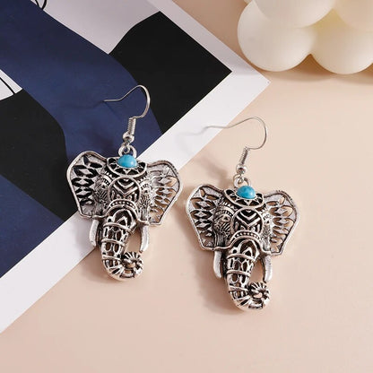 Elephant Silver Color Drop Earrings