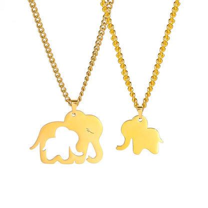 Elephant Family Pendant Stainless Steel Necklace Gold Color