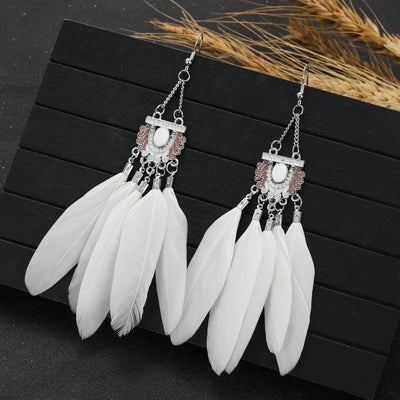 Native Feather Enamel Silver Color Drop Earrings