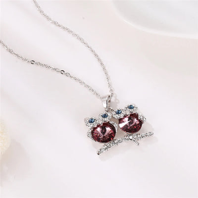 Owl Couple Pendant Necklace Zirconia