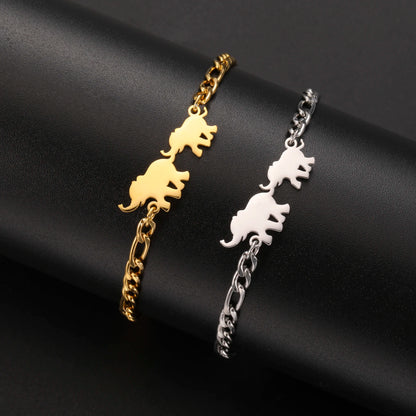Elephant Family Bracelet Gold Color Stainless Steel