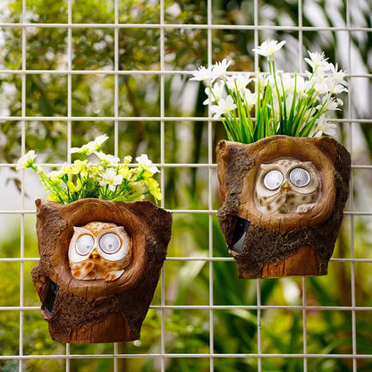 Owl Wall Hanging Flower Pot Solar Light Waterproof