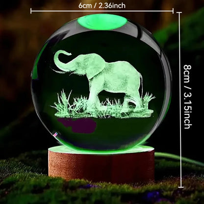 Elephant 3D Laser Carved Crystal Ball With LED Color Lamp Holder