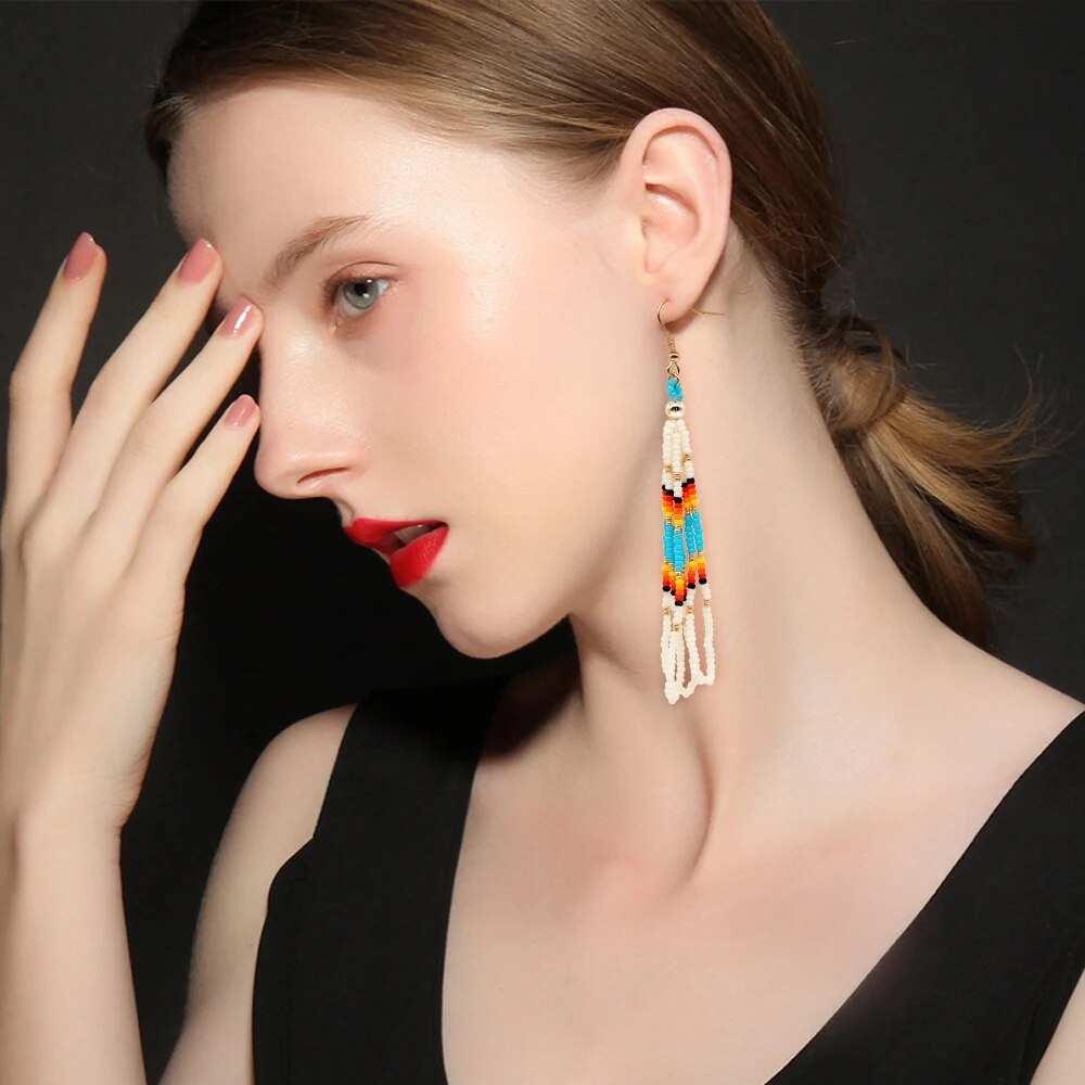 Native Beads Tassel Fringe Earrings