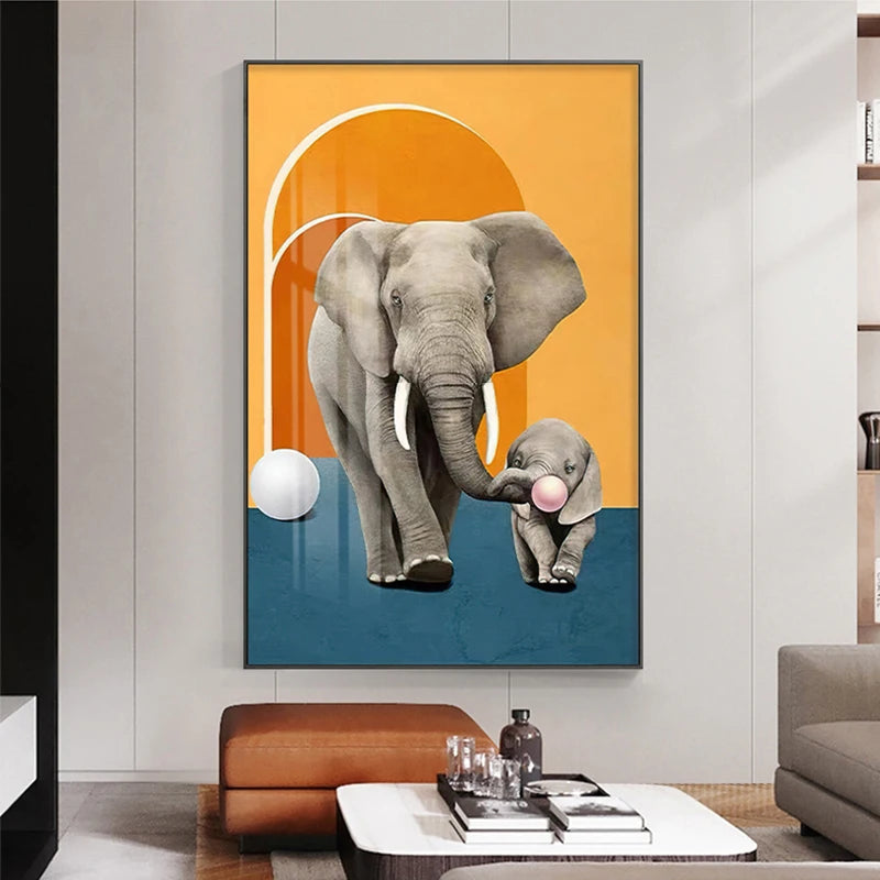 Elephant Child Animal Canvas Painting Wall Art