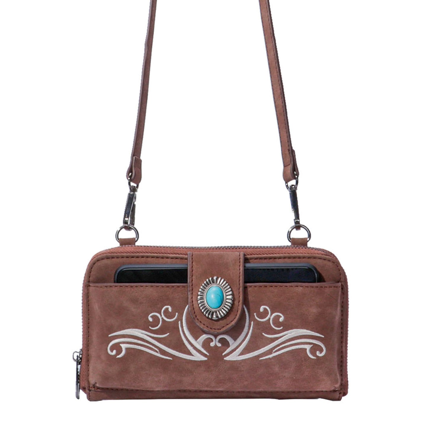 Native Boho Style Crossbody Bag With Turquoise Accents