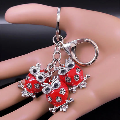 Owl Keychain Alloy Red Color