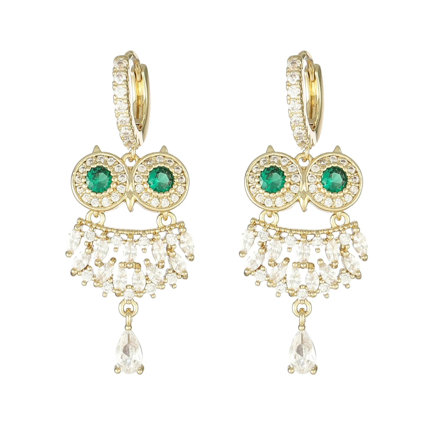 Owl Cubic Zircon Stud Earrings Gold Plated Earrings