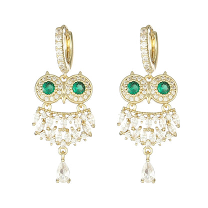 Owl Cubic Zircon Stud Earrings Gold Plated Earrings