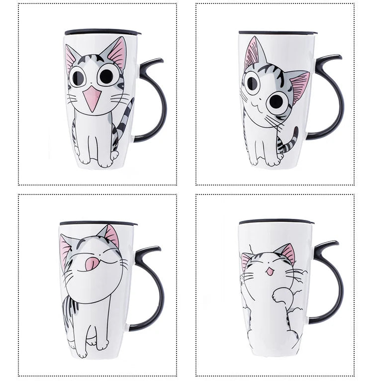 Cat Ceramic Mug With Lid And Spoon