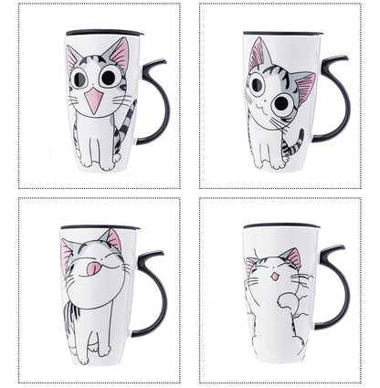 Cat Ceramic Mug With Lid And Spoon