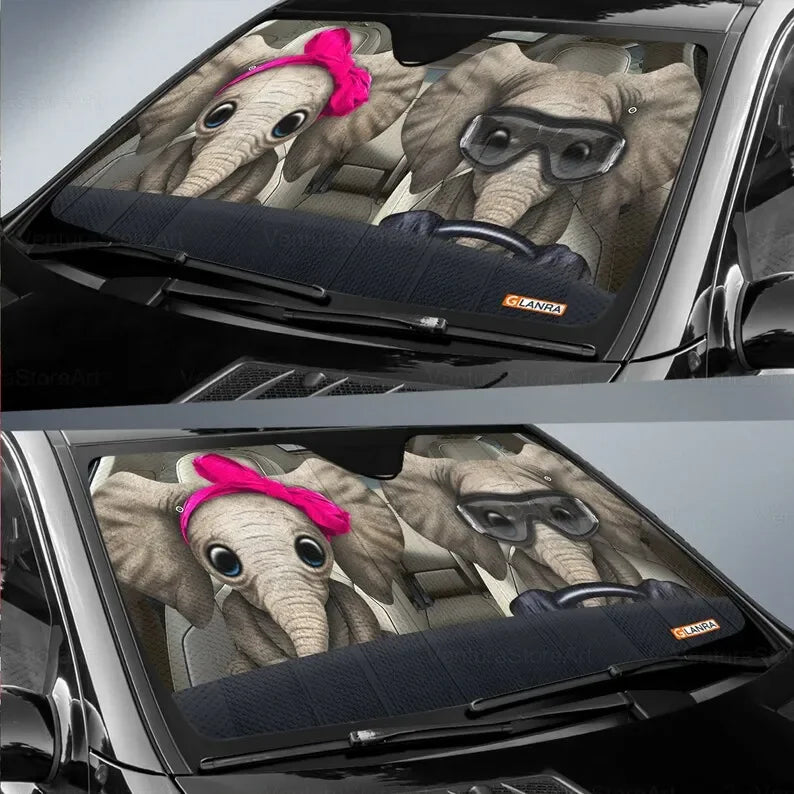 Elephant Couple Windshield Sunshade For Car