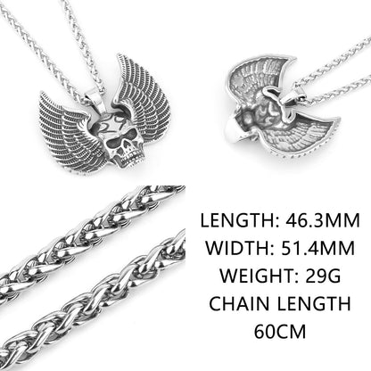 Fallen Angel Wings Skull Necklace Pendant