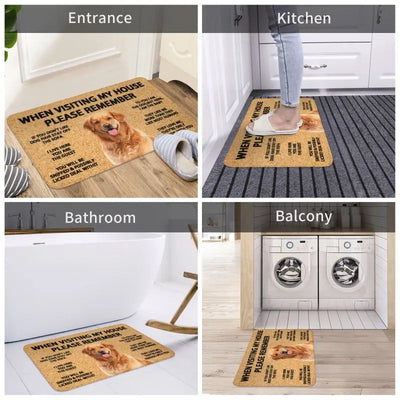 Dog Doormat Decor Print "Please Remember Golden Retriever Dogs House Rules" Flannel Mats Non-Slip 3D Soft Flannel