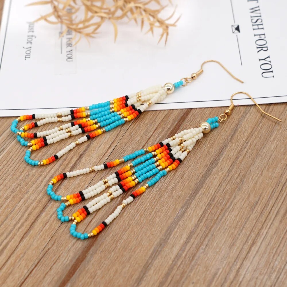 Native Beads Tassel Fringe Earrings