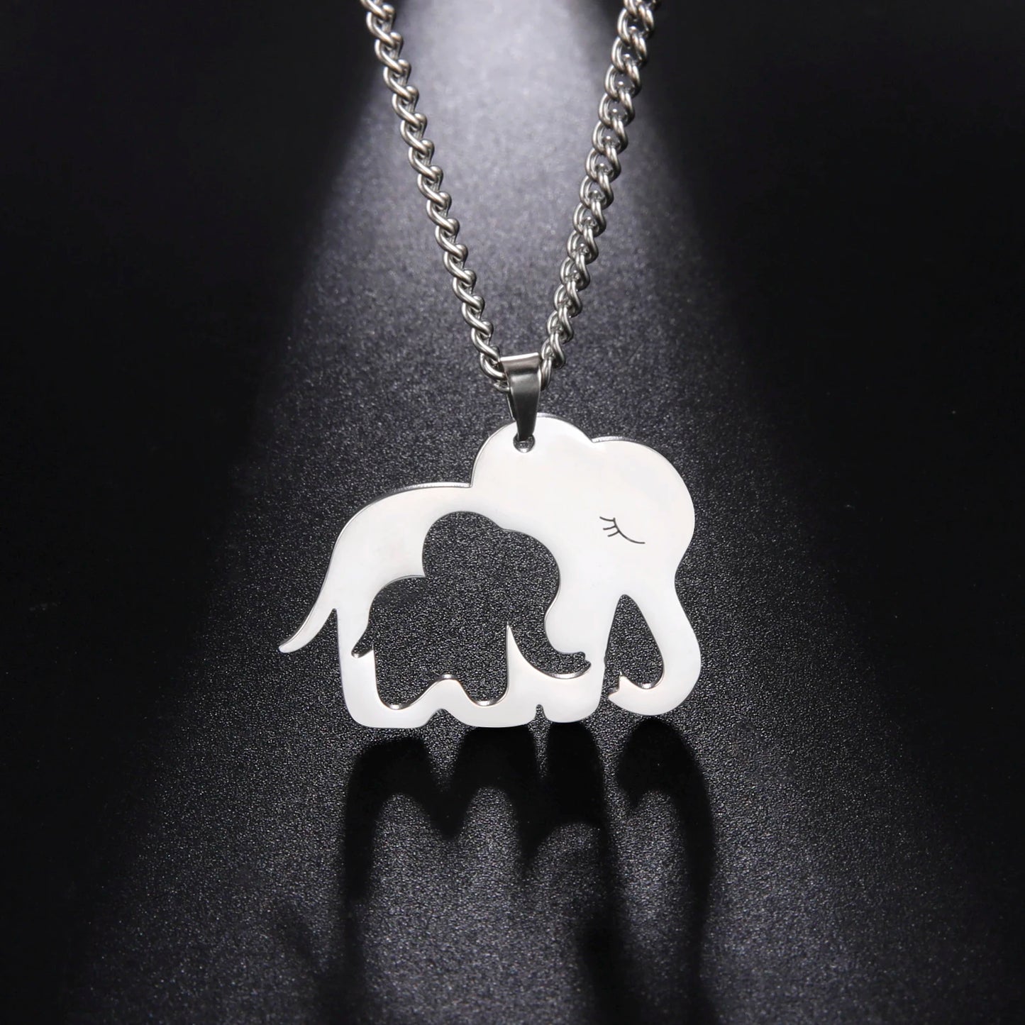 Elephant Family Pendant Stainless Steel Necklace Gold Color
