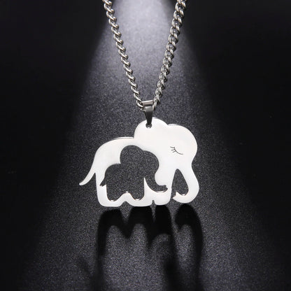 Elephant Family Pendant Stainless Steel Necklace Gold Color