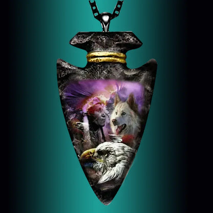 Native Tribal Leader And Wolf Pendant Necklace