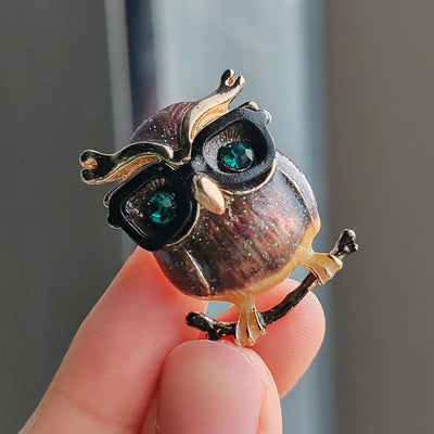 Owl Green Eyes Enamel Pins Rhinestone Brooches