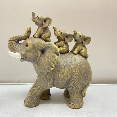 3 Baby Elephants Riding An Elephant Statue Figurine