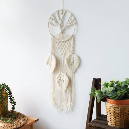 Native Macrame Dream Catcher With Leaf Wall Hanging