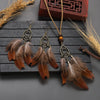 Native Long Feather Drop Earrings Necklace Set