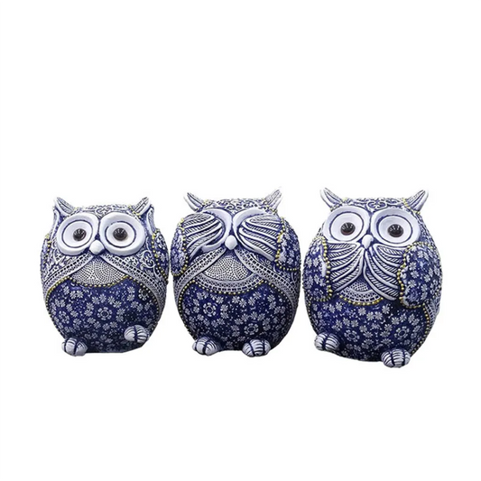 3 Owl Figurines See No Evil Hear No Evil Speak No Evil