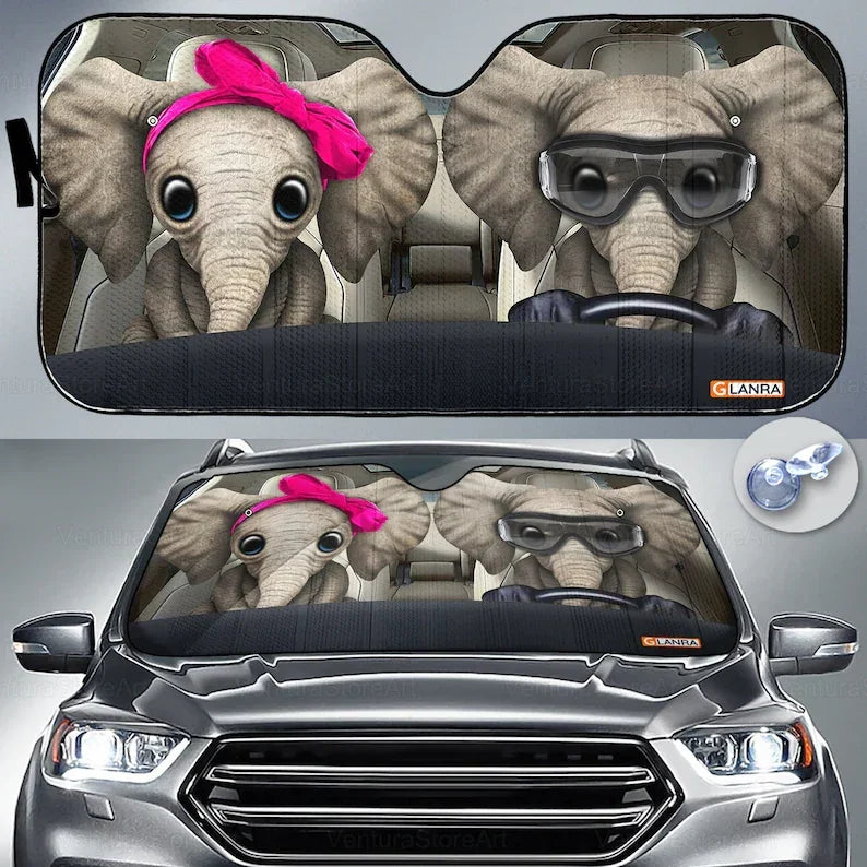 Elephant Couple Windshield Sunshade For Car