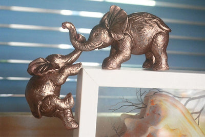 Resin Statue Double Elephant Ornament Bronze Color