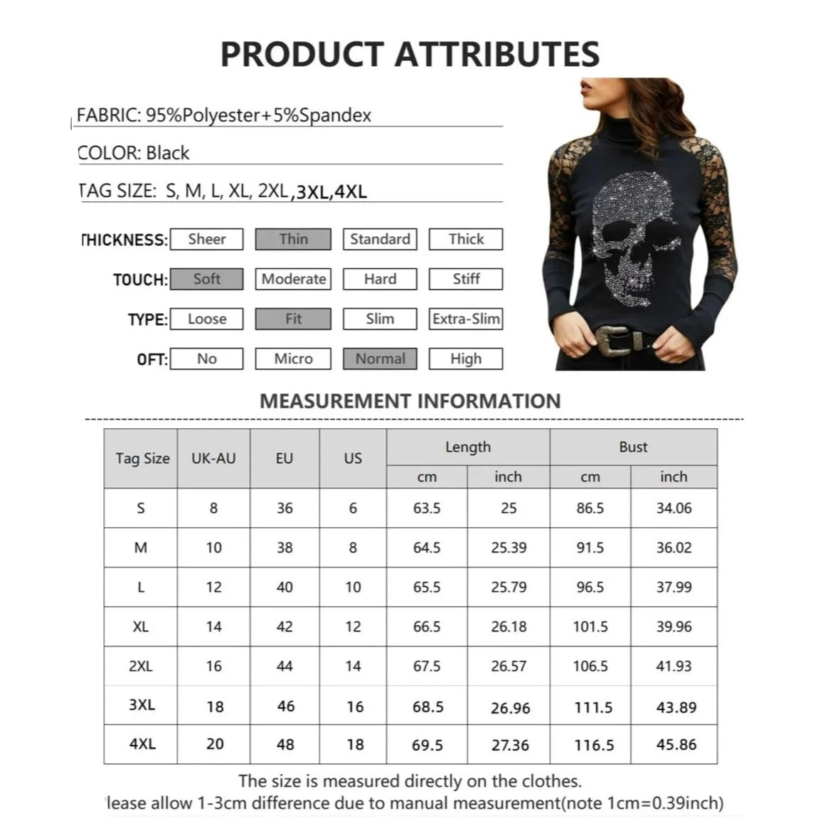 Skull T-Shirt Autumn Y2k Gothic Tee Long Sleeve