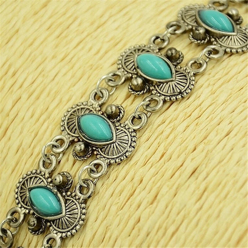 Native Vintage Bangles Engraving Pattern Oval Green Stone