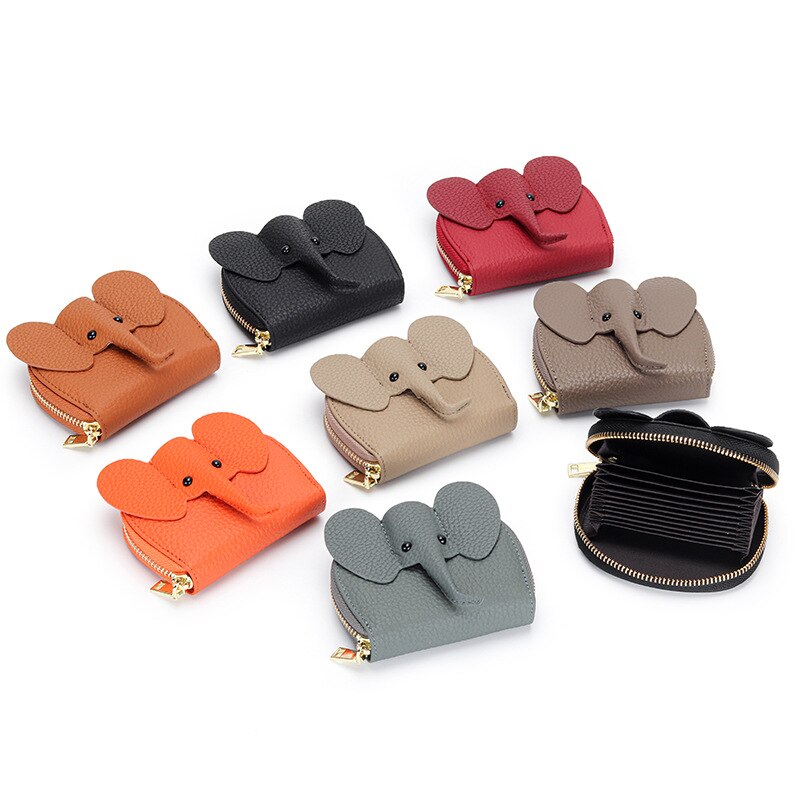 Women Card Holders Elephant Leather Fashion Wallet Zipper Purse