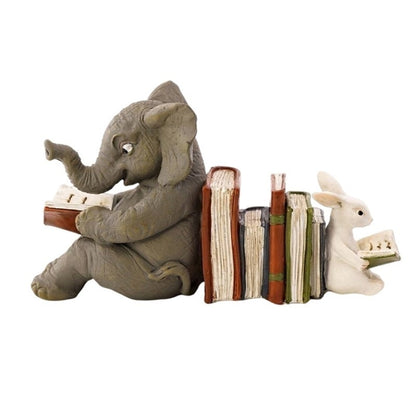 Elephant and Rabbit Reading Statue Bookend Resin