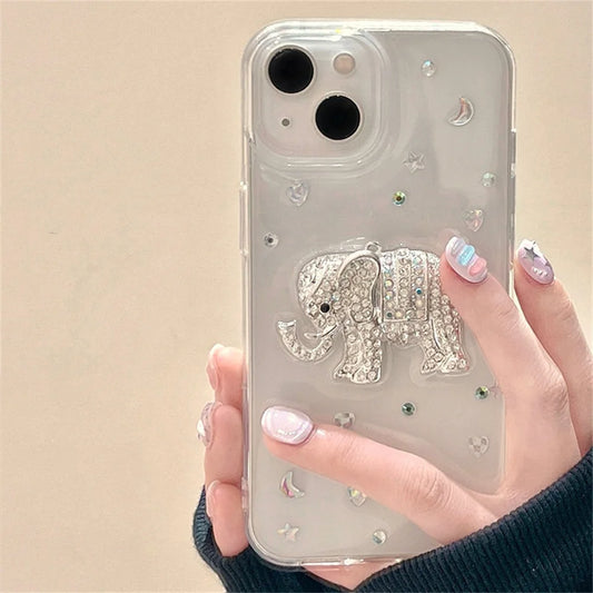 Elephant Diamond Glitter Clear Phone Case For iPhone Lens Protection