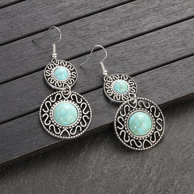 Native Turquoise Round Necklace Set Silver Color