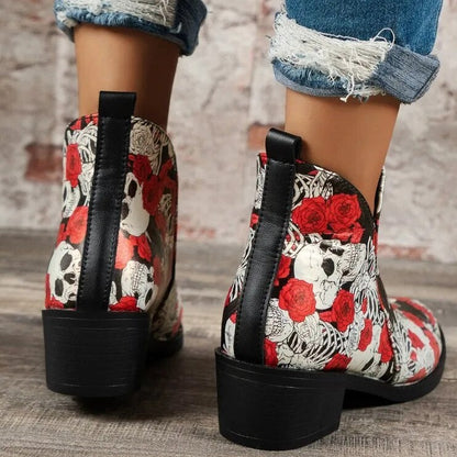 Skull Printed Boots Ankle