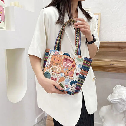 Elephant Canvas Handbag Embroidery