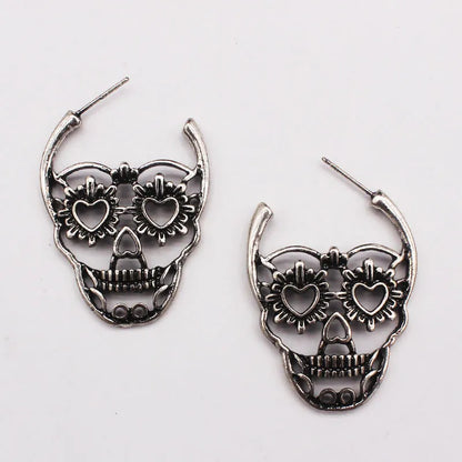 Skull Dark Black Antique Pattern Skull Earrings