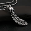 Skull Feather Pendant Stainless Steel Chain Necklace