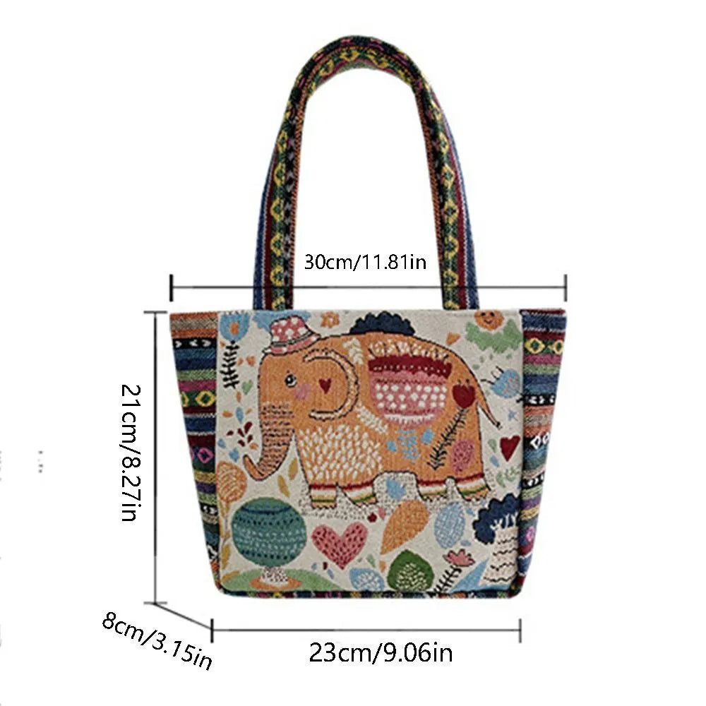 Elephant Canvas Handbag Embroidery