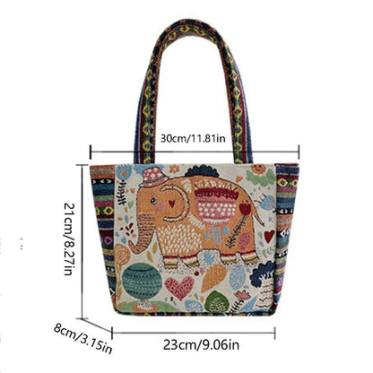 Elephant Canvas Handbag Embroidery