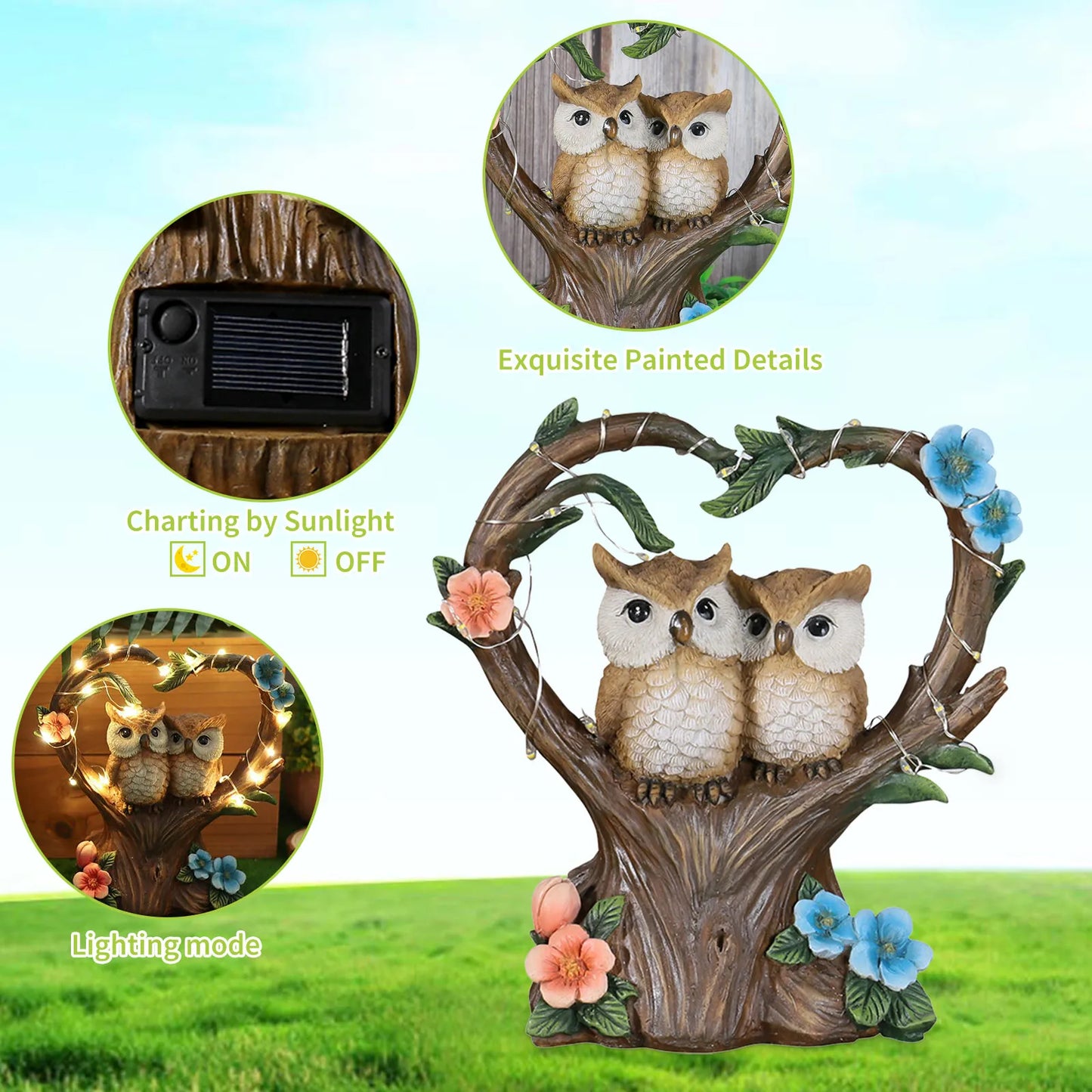 Heart Owl Statues Figurines  Resin