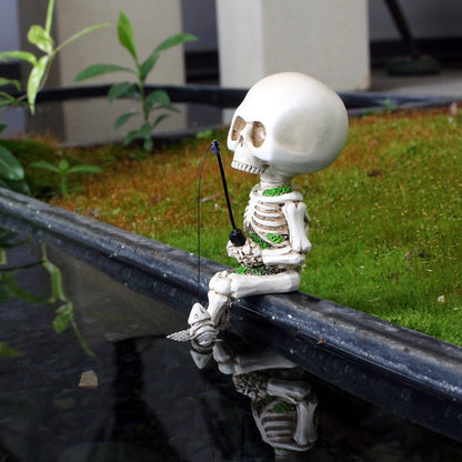 Skull Skeleton Fishing Statue Resin