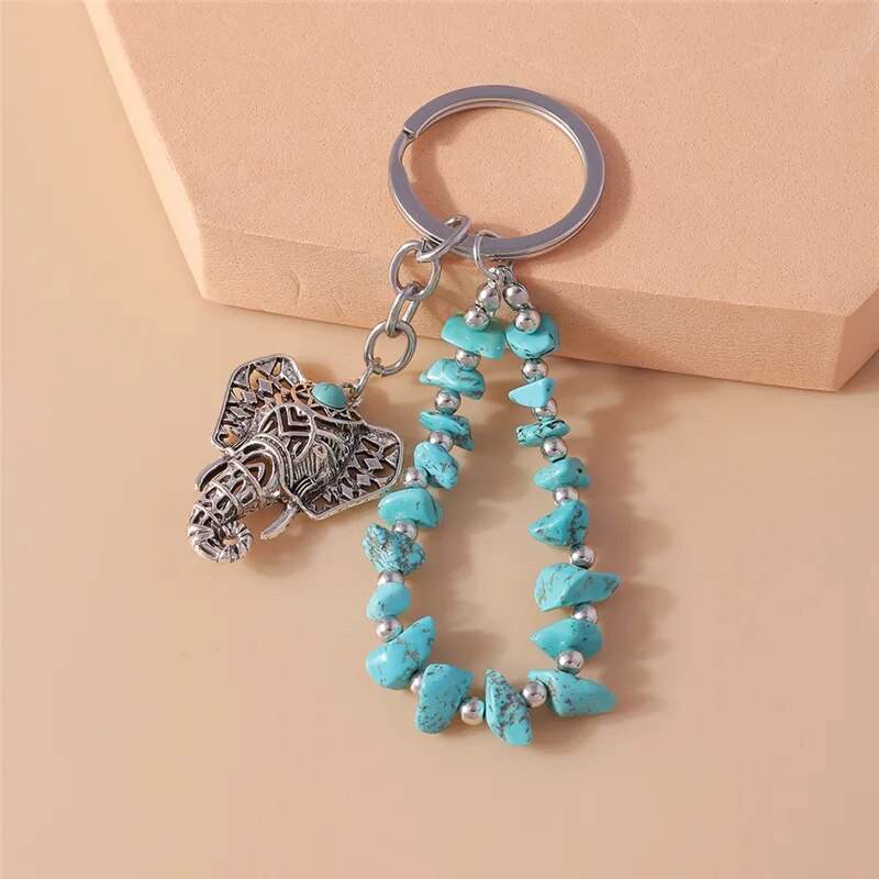 Elephant Turquoise Stone Keychain