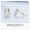 Owl Stud Earrings Sterling Silver Luminous Stone