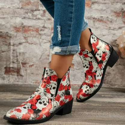 Skull Printed Boots Ankle